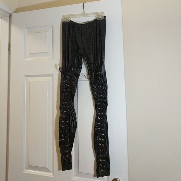 Wet Look Leggings w/ Elastic Lace Up Back - Picture 2 of 5